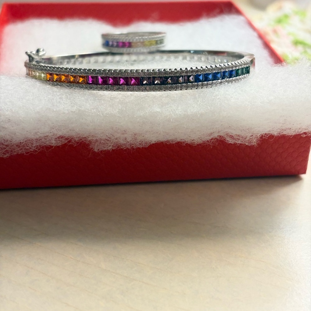 Multicolor Silver Bracelet And Ring Set - image 5